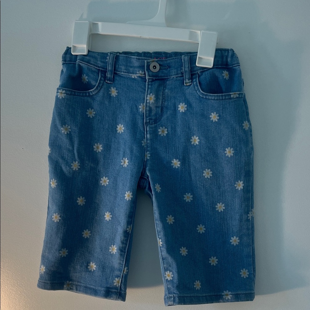 Place Blue Denim Shorts with Daisy Pattern